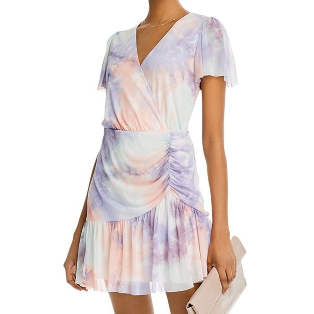 AQUA Flutter-Sleeve Mesh Overlay Dress, 100% Bloomingdales Exclusive NWT, Size L